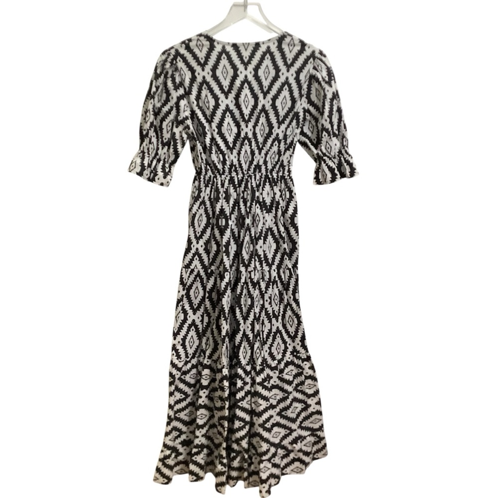 Sofia V Neck Ruffled Black and white Maxi Dress (0126)